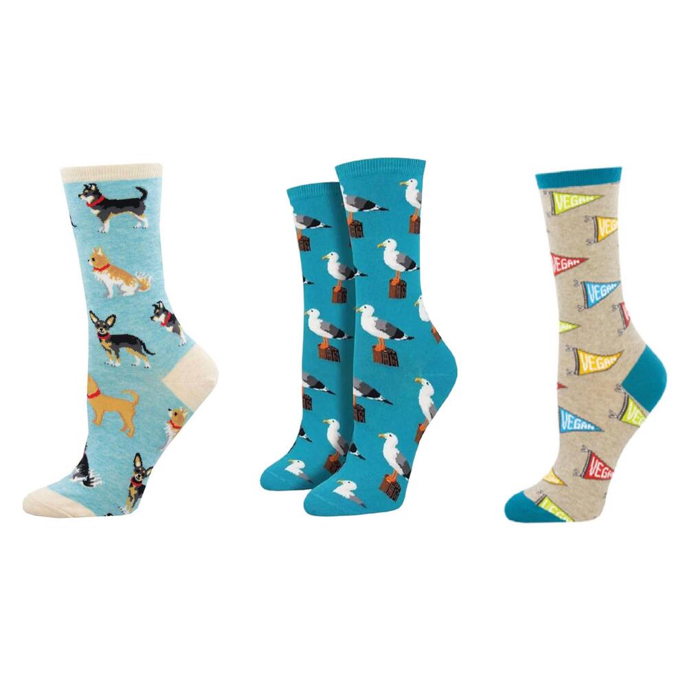 NEW SOCKSMITH women's doggy style & gull-able & vegan flag socks - set of 3 pair